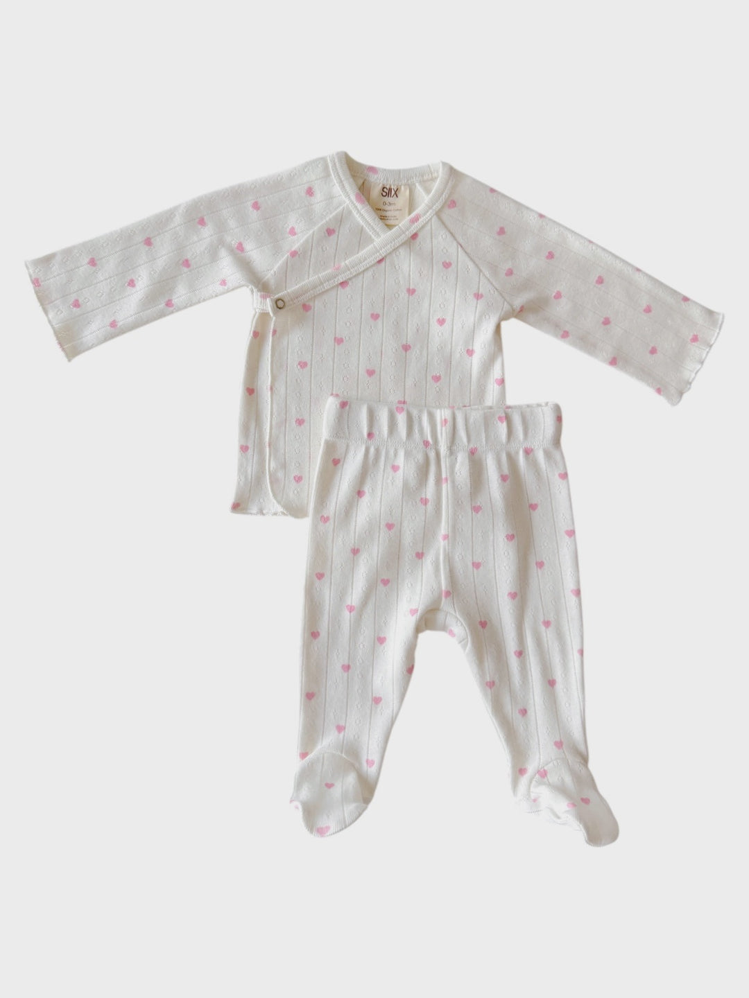 White w Pink Heart Layette Set