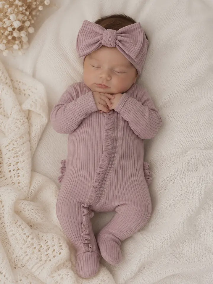Lavender Ribbed 2 Way Footie