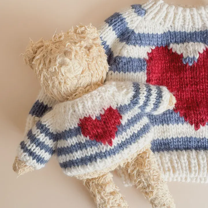 Plush Toy Blue Stripe Heart Sweater