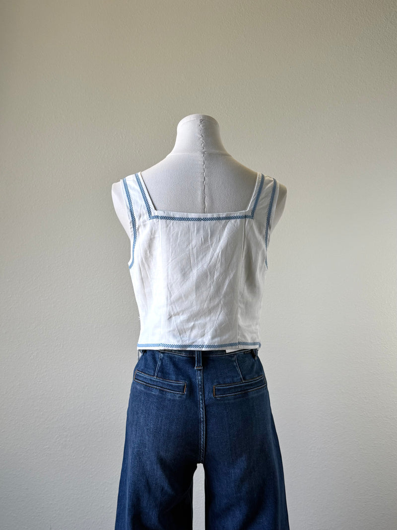 Blue Embroidered Tie Vest