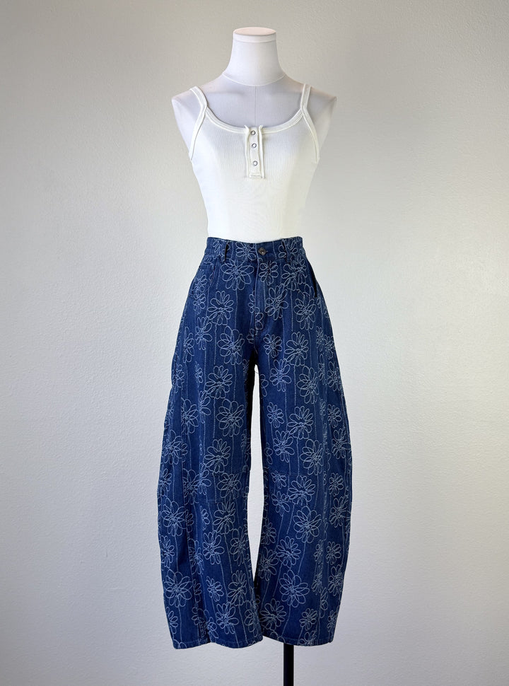Floral Barrel Jean