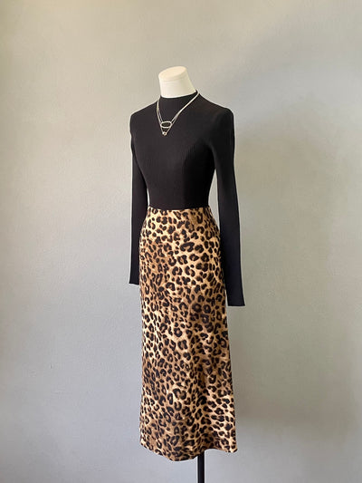 Leopard Satin Skirt