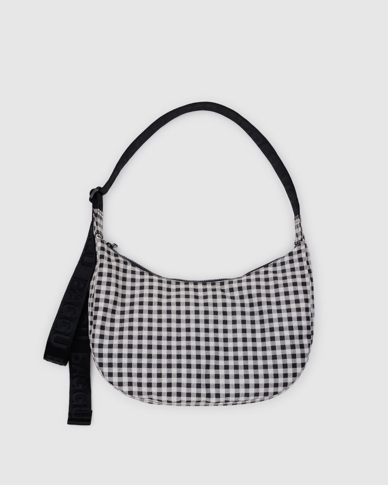 Black & White Gingham Med Crescent Bag