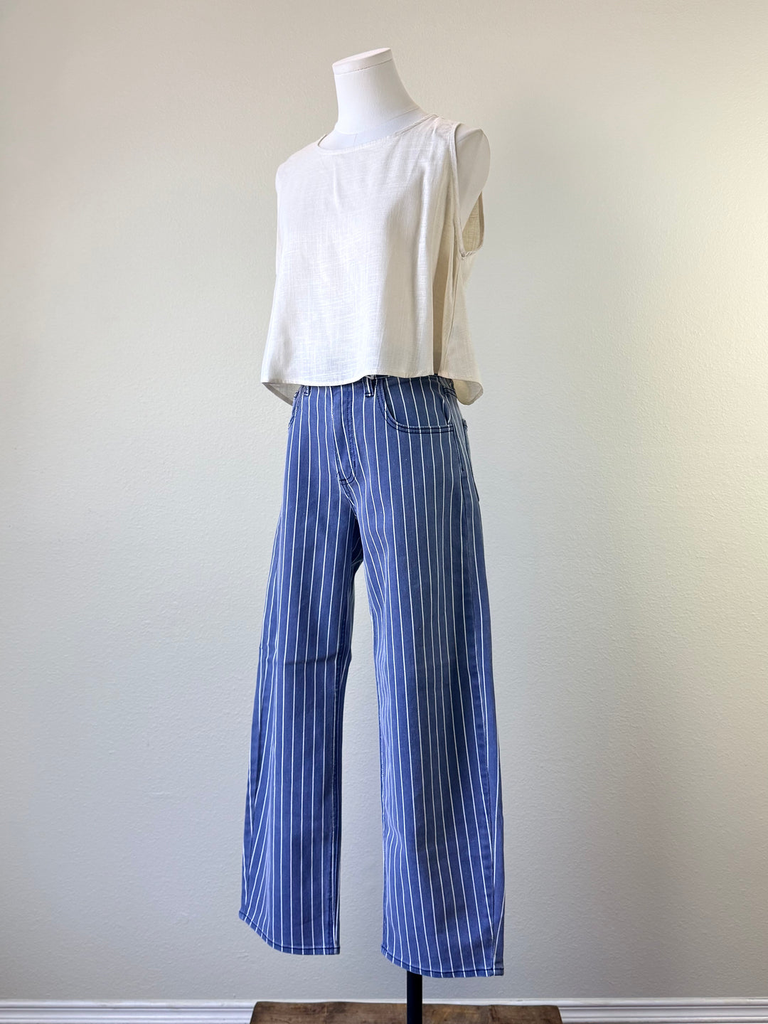 Navy Stripe Barrel Jean