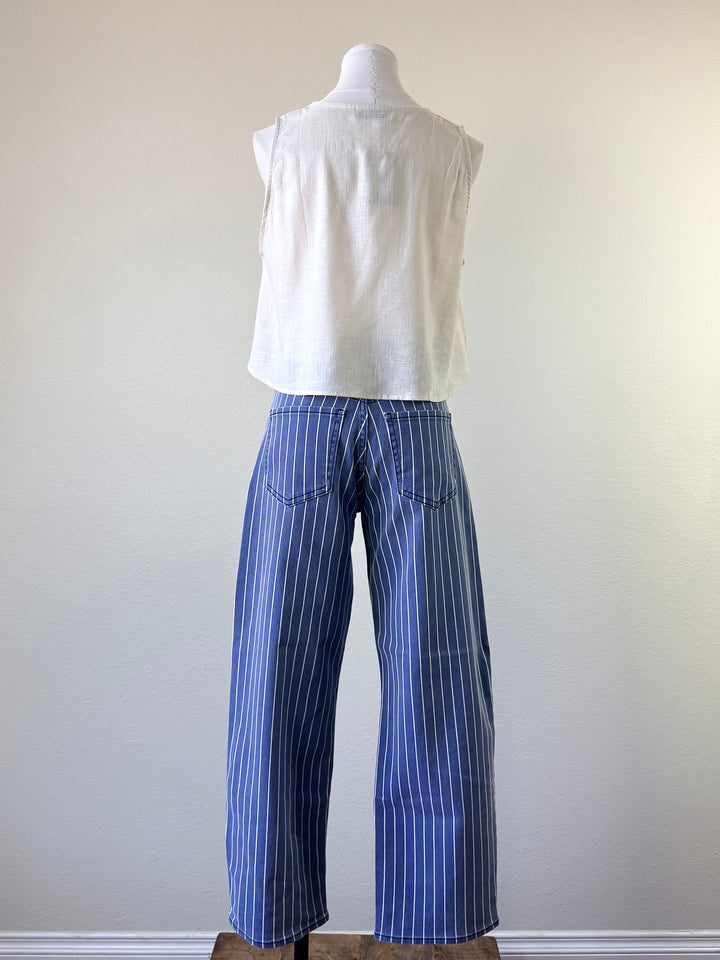 Navy Stripe Barrel Jean