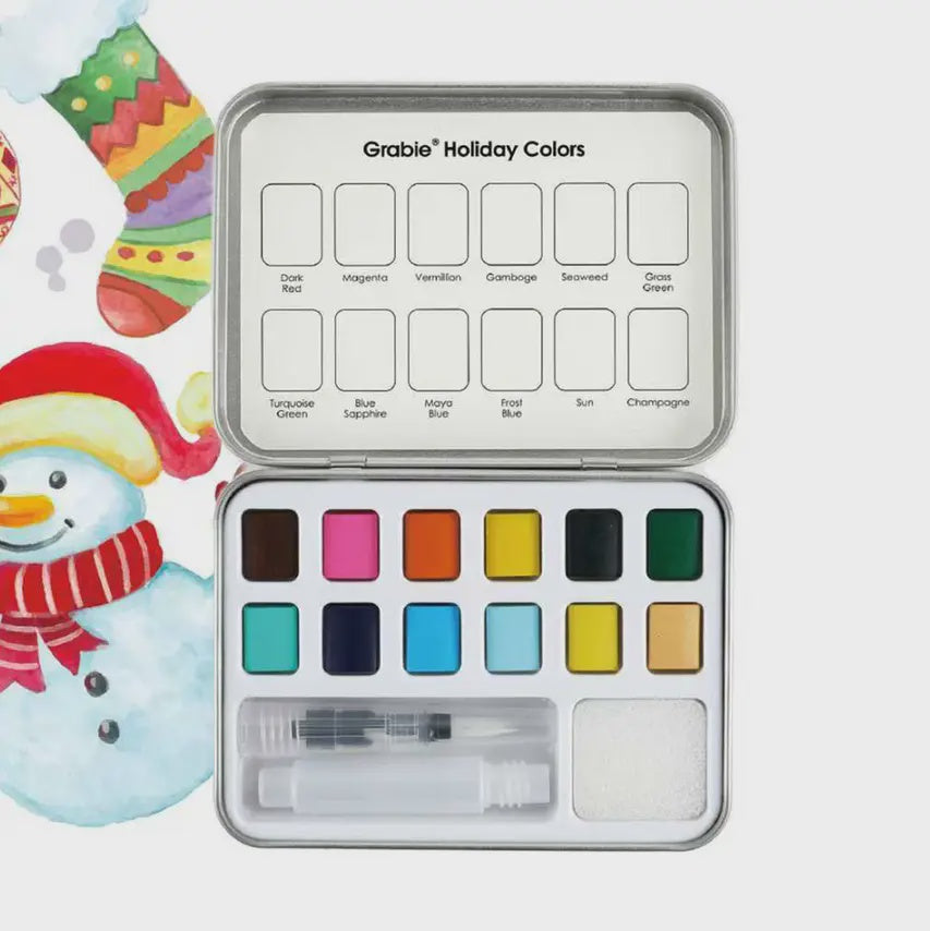 Watercolor Pocket Set w Brush - Holiday Colors