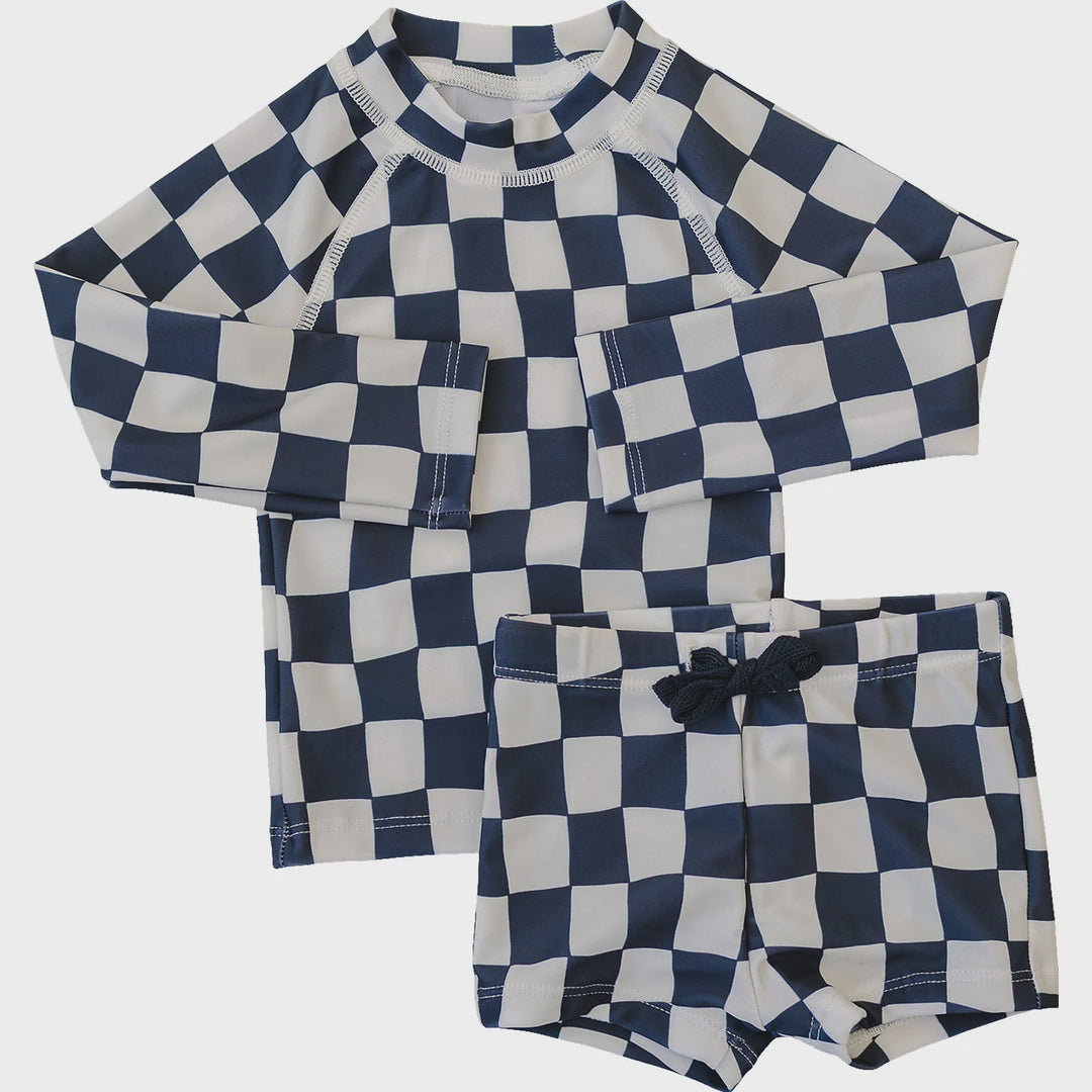 Wavy Checkered Swim Set