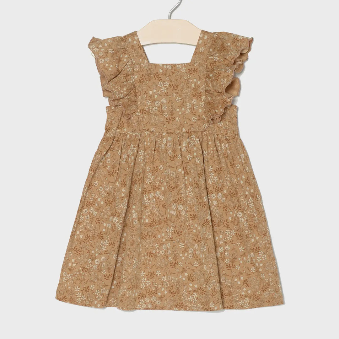 Golden Floral Flutter Dress