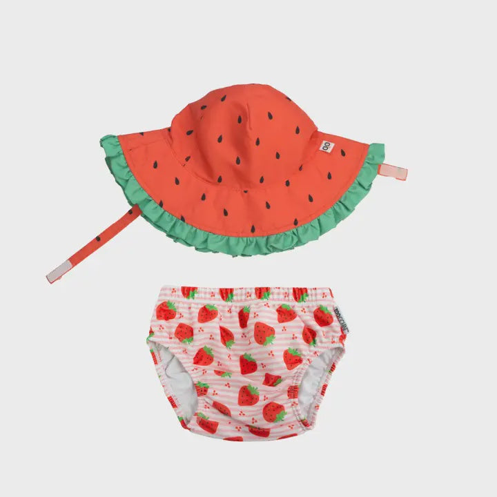 Strawberry Swim Diaper &amp; Hat