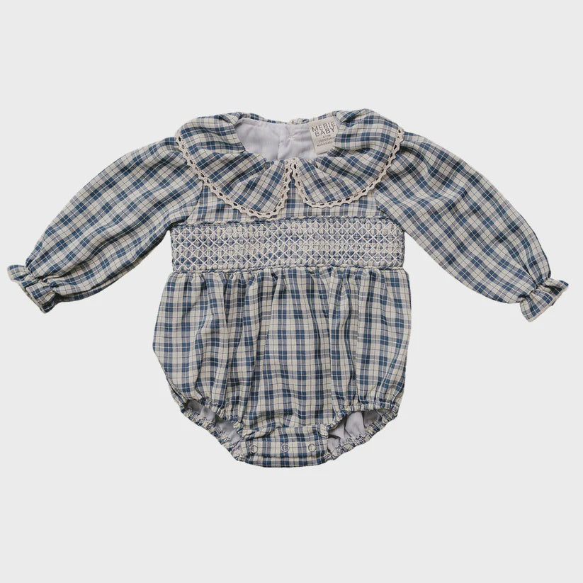 Blue Plaid Ruffle Collar Bubble