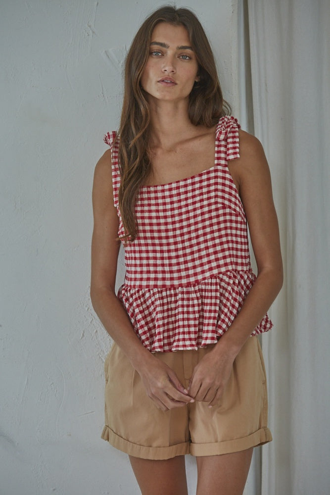Gingham Peplum Top