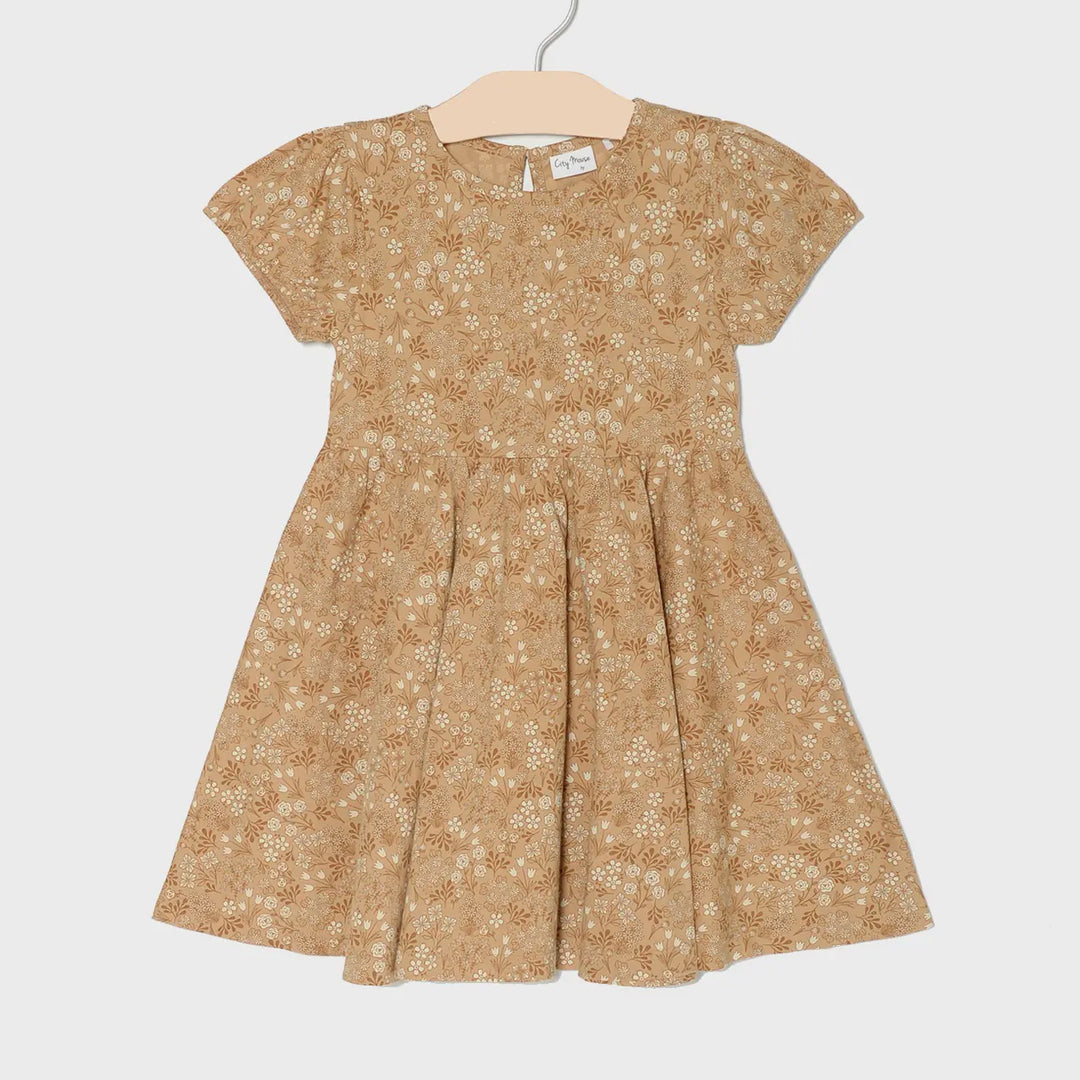 Golden Floral Twirl Dress