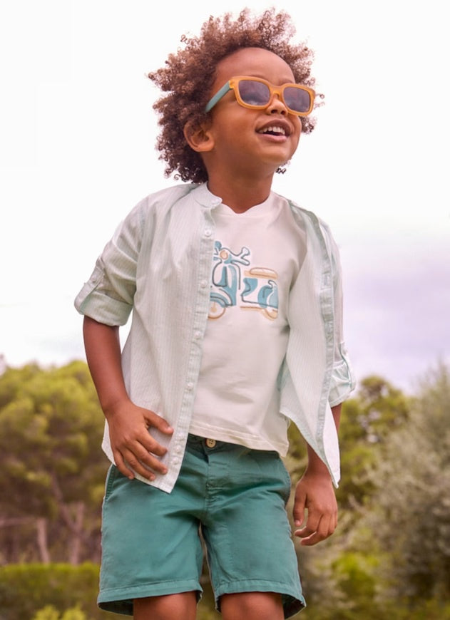 Green Linen Boys Shorts