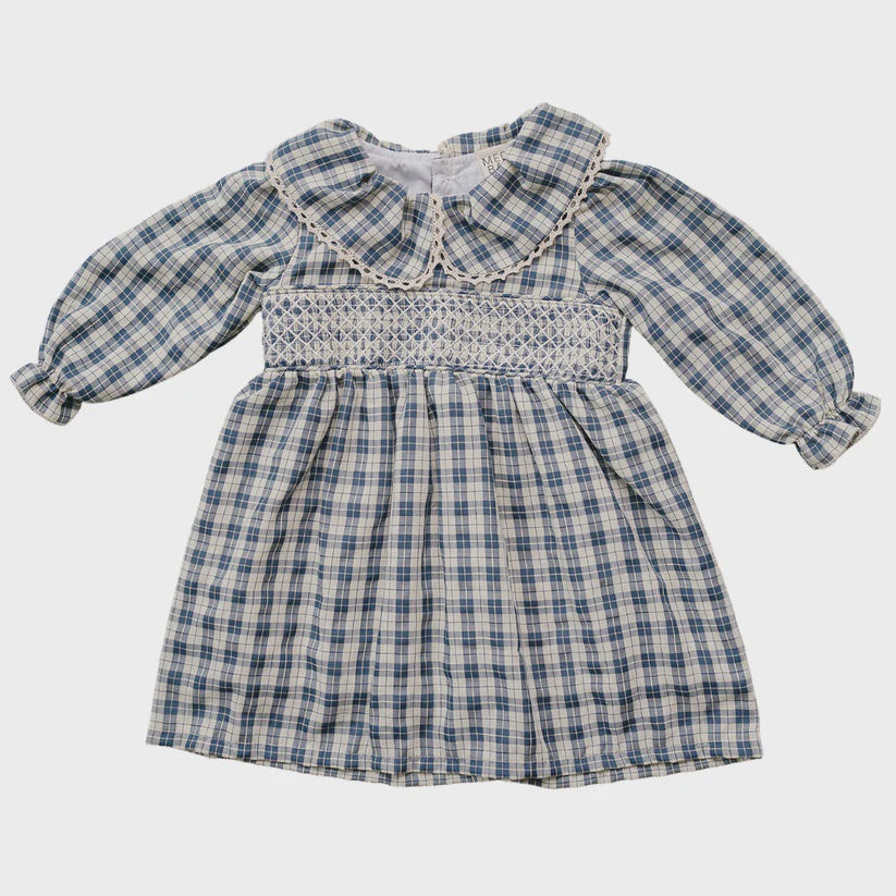 Blue Plaid Ruffle Collar Dress