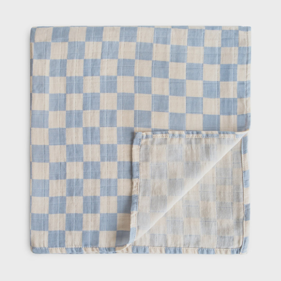 Blue Check Muslin Swaddle