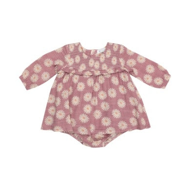 Daisy Dynamo L/s Smocked Ruffle Bubble W/ Skirt