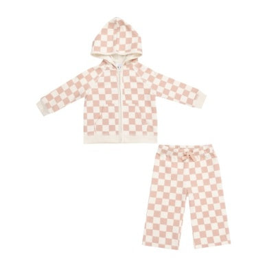 Checkerboard Pink Hoodie + Wide Leg Pant