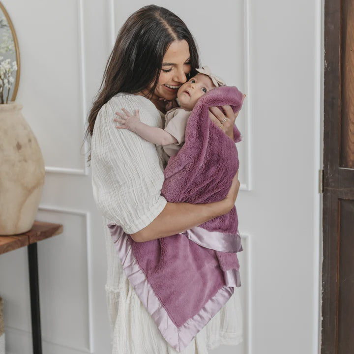 Satin Border Receiving Blanket in Muted Mauve